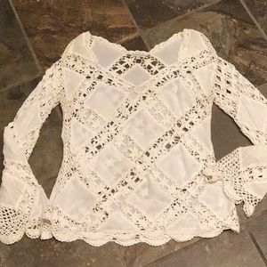 Boston Proper Crocheted bell sleeve blouse XS